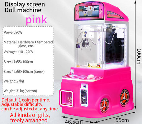 Ekranlı Pembe Mini Arcade Pençe Makinesi Madeni Para İle Çalışan Oyuncak Otomat